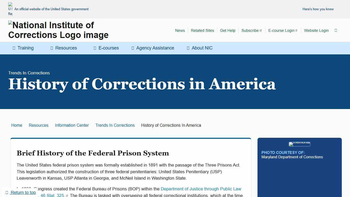 History of Corrections in America National Institute of Corrections